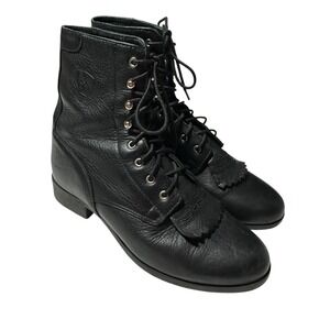 Ariat Black Leather American Heritage Boots 7.5 Lace-Up‎ Retro Western 10070 ATS